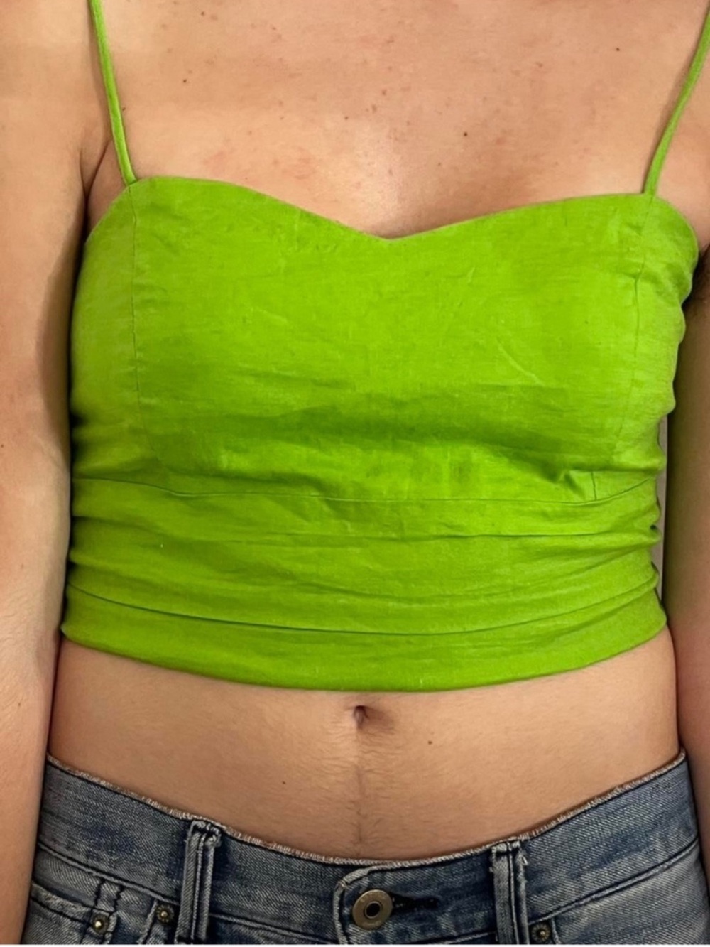 Zara Green Linen Blend Cropped Cami Tank Top NWT Chartreuse Size Small
